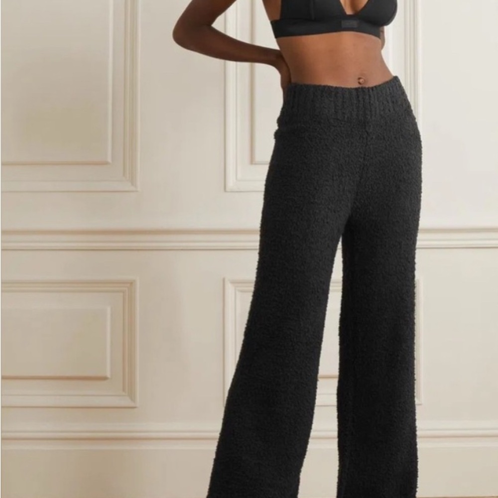 Skims Cozy Black Knit Wide-Leg Pants